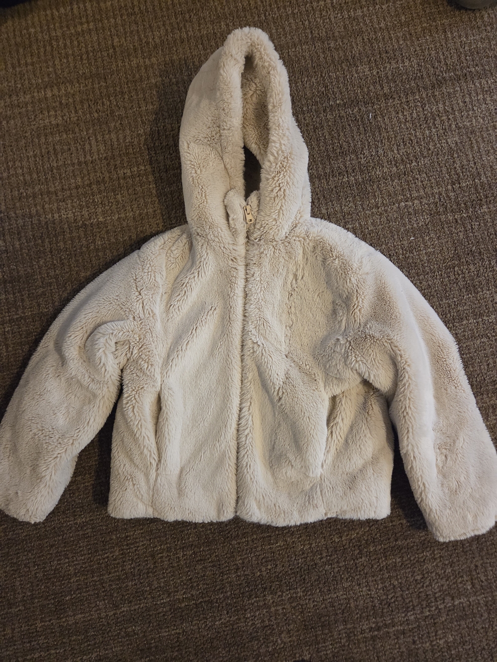 Zara Girls Cream Faux Fur Hooded Jacket Size 9-10 140